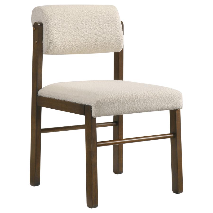 Coaster Strouse 5-Piece Round Walnut Pedestal Dining Table Set with Cream Upholstered Chairs – 193940WAL-S5B