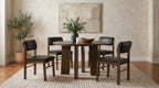 Coaster Strouse 5-Piece Round Walnut Pedestal Dining Table Set with Black Leatherette Chairs – 193940WAL-S5C