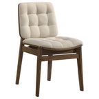 Coaster Strouse 5-Piece Round Walnut Pedestal Dining Table Set with Cream Velvet Tufted Chairs – 193940WAL-S5D