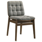 Coaster Strouse 5-Piece Round Walnut Pedestal Dining Table Set with Grey Velvet Tufted Chairs – 193940WAL-S5E
