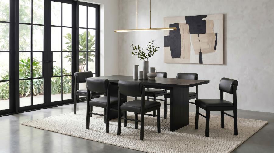 Coaster Decker 7-Piece 82" Black Dining Table Set with Black Leatherette Chairs – 193951BLK-S7C