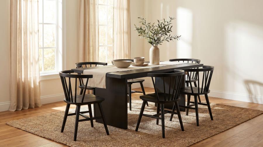 Coaster Decker 7-Piece 82" Black Dining Table Set with Black Windsor Spindle-Back Chairs – 193951BLK-S7F