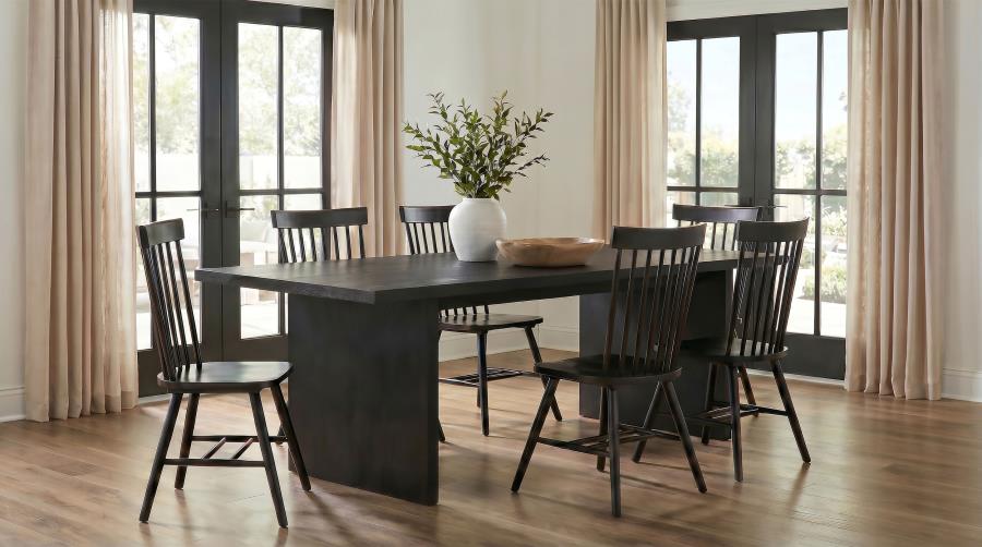Coaster Decker 7-Piece 82" Black Dining Table Set with Black High Spindle-Back Windsor Chairs – 193951BLK-S7G