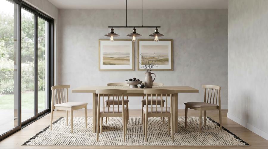 Coaster Decker 7-Piece 82" Natural Oak Dining Table Set with Wheat Spindle-Back Chairs – 193951NAT-S7A