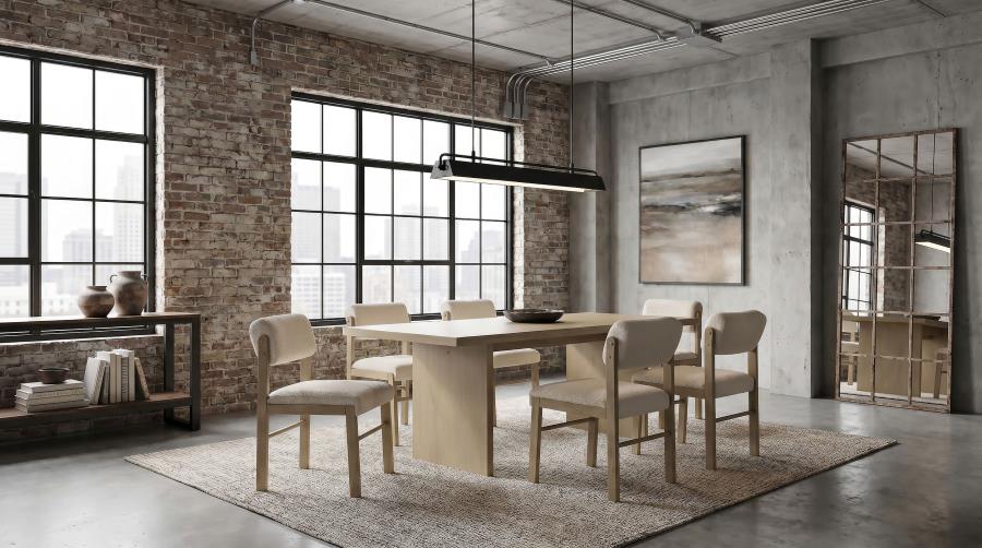 Coaster Decker 7-Piece 82" Natural Oak Dining Table Set with Cream Upholstered Chairs – 193951NAT-S7B
