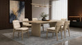 Coaster Decker 7-Piece 82" Natural Oak Dining Table Set with Cream Biscuit-Tufted Velvet Chairs – 193951NAT-S7D