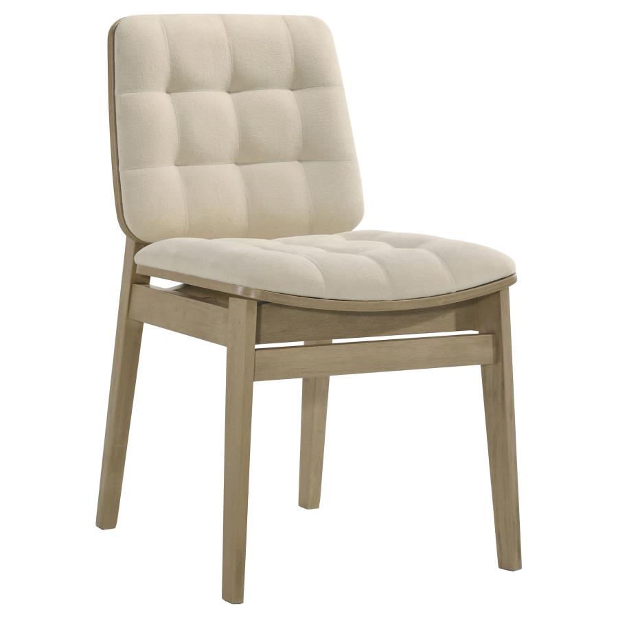 Coaster Decker 7-Piece 82" Natural Oak Dining Table Set with Cream Biscuit-Tufted Velvet Chairs – 193951NAT-S7D