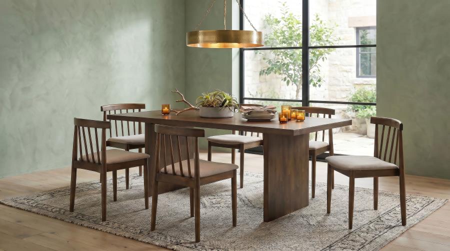 Coaster Decker 7-Piece 82" Walnut Dining Table Set with Wheat Spindle-Back Chairs – 193951WAL-S7A