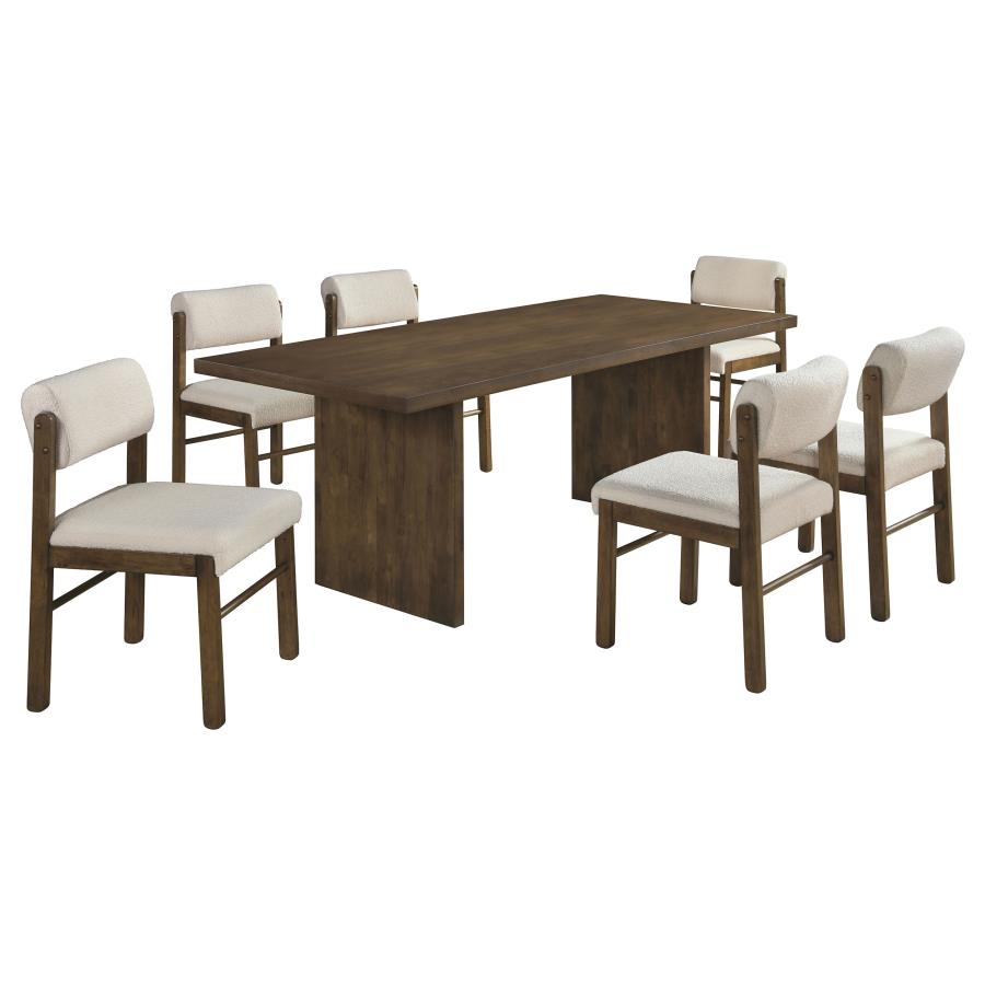 Coaster Decker 7-Piece 82" Walnut Dining Table Set with Cream Upholstered Chairs – 193951WAL-S7B
