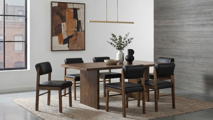 Coaster Decker 7-Piece 82" Walnut Dining Table Set with Black Leatherette Chairs – 193951WAL-S7C