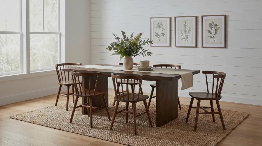 Coaster Decker 7-Piece 82" Walnut Dining Table Set with Walnut Windsor Spindle-Back Chairs – 193951WAL-S7F