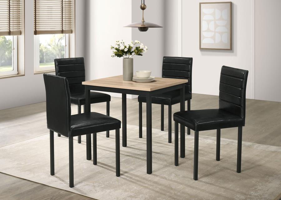 Coaster 193980-S5 5 pc Garza greige oak finish wood dining table set vinyl padded seats