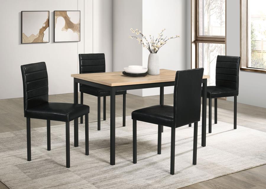 Coaster 193981-S5 5 pc Garza greige oak finish wood dining table set vinyl padded seats