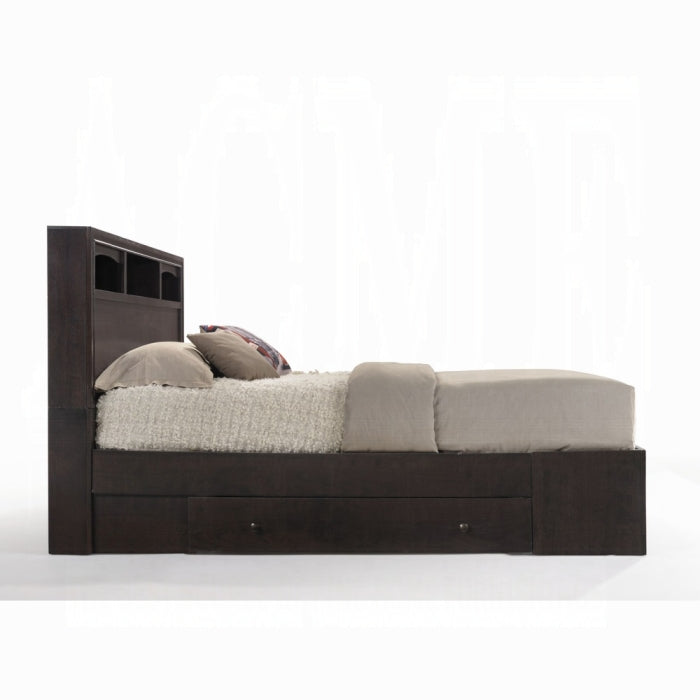 Acme 19560Q 4 pc madison ii espresso finish wood storage headboard with under bed drawers queen bedroom set