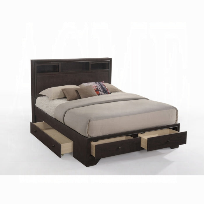 Acme 19560Q 4 pc madison ii espresso finish wood storage headboard with under bed drawers queen bedroom set