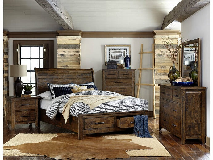 Homelegance 1957-4PC 4 pc Jerrick burnished natural finish wood paneled headboard bedroom set