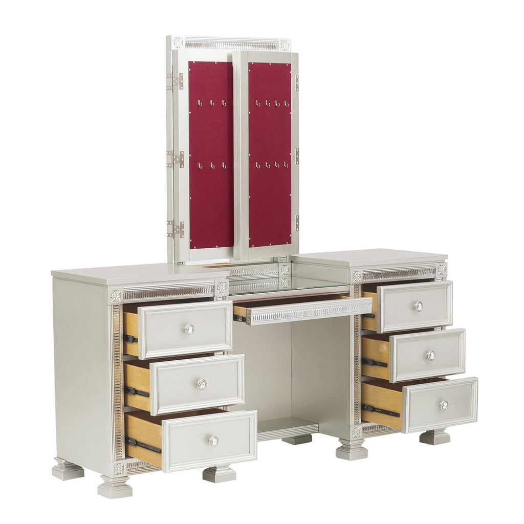 Homelegance 1958-14-15 3 pc Bevelle silver finish wood bedroom make up vanity set
