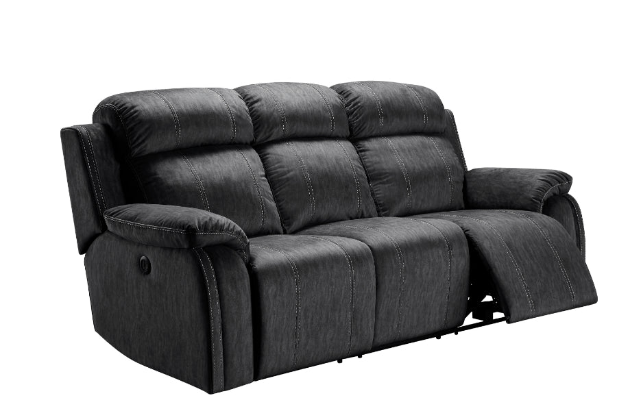 Tango-PW-SL 2 pc Tango shadow grey fabric sofa and love seat with power motions recliner ends storage cup console
