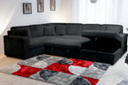 Bliss-BK-Sect 3 pc Bliss midnight black wide corduroy fabric sectional sofa set with storage chaise and pop up sleep area