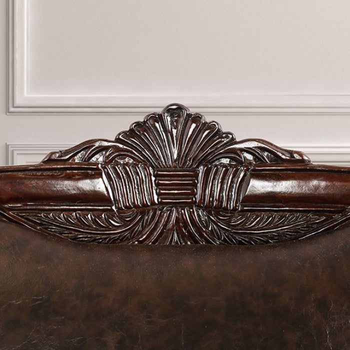 SM6404 2 pc elpis brown fabric traditional sofa and love seat set with dark cherry wood trim