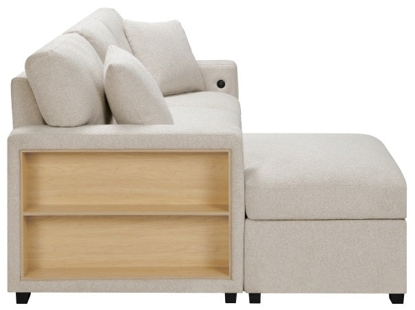 Homelegance 9630BE-2LRC 2 pc Monterey beige boucle fabric sectional sofa pop up sleep area storage chaise and drop down table tray