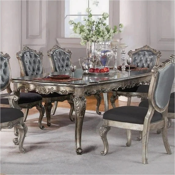 Acme 60540-42-43 7 pc Astoria grand petrin chantelle antique silver finish wood dining table set
