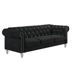 24-13CK-2PC 2 pc Emma black velvet fabric crystal button tufted sofa and love seat set acrylic legs nail head trim