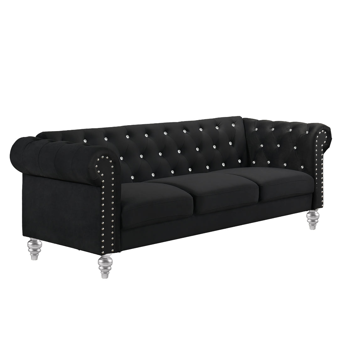 24-13CK-2PC 2 pc Emma black velvet fabric crystal button tufted sofa and love seat set acrylic legs nail head trim