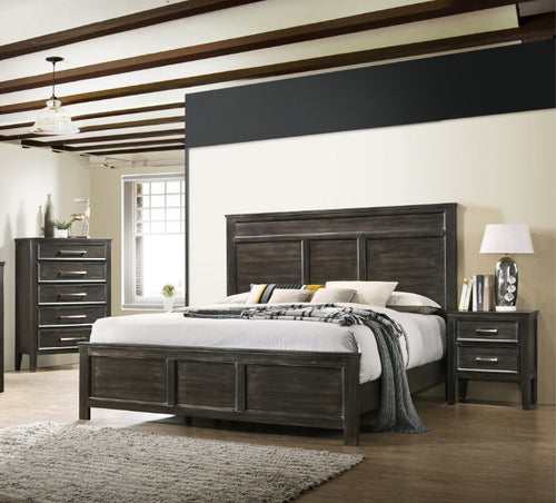 00-677B-4PC 4 pc Andover nutmeg brown finish wood modern rustic style paneled headboard queen bed set