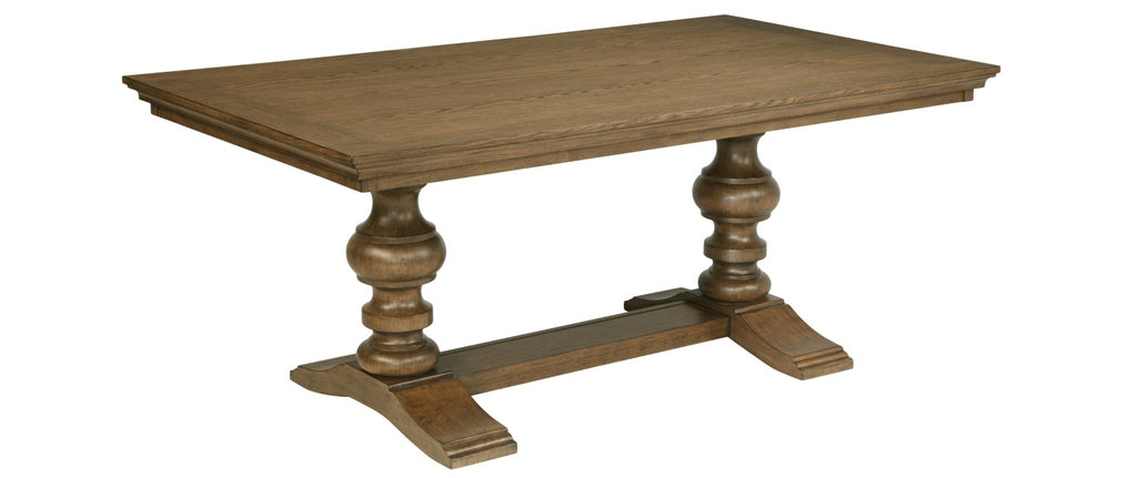D700-7PC 7 pc Mercer 41 Lark manor privett brown oak finish wood trestle base dining table with grey fabric chairs