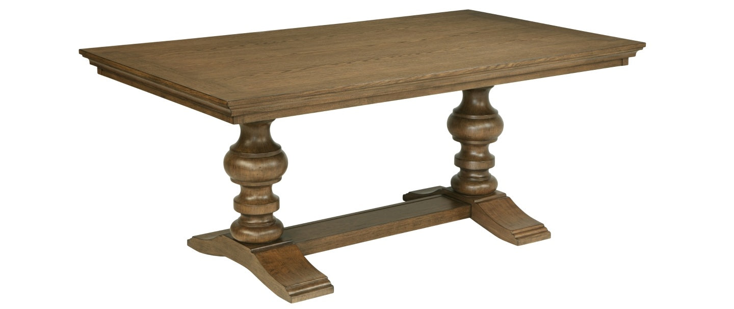 D700-7PC 7 pc Mercer 41 Lark manor privett brown oak finish wood trestle base dining table with grey fabric chairs