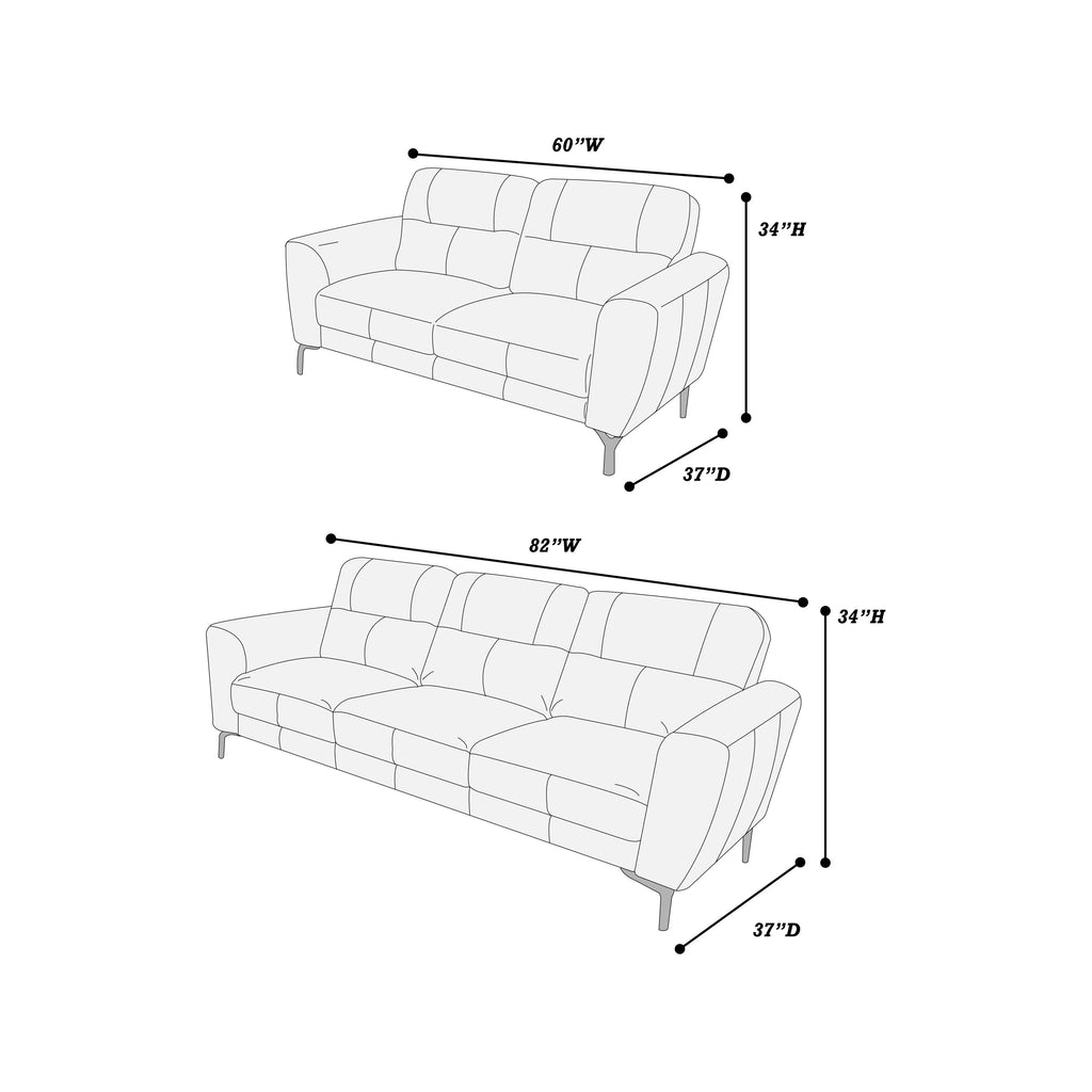 Poundex F8420 2 pc taupe top grain leather sofa and love seat set with flared arms and dark legs