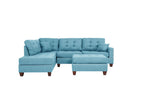 Poundex F6505 3 pc blue poly fiber fabric sectional sofa reversible chaise and ottoman nail head trim
