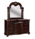 B1600 4 pc Stanley brown cherry finish wood faux leather tufted upholstered headboard sleigh style bedroom set with marble tops