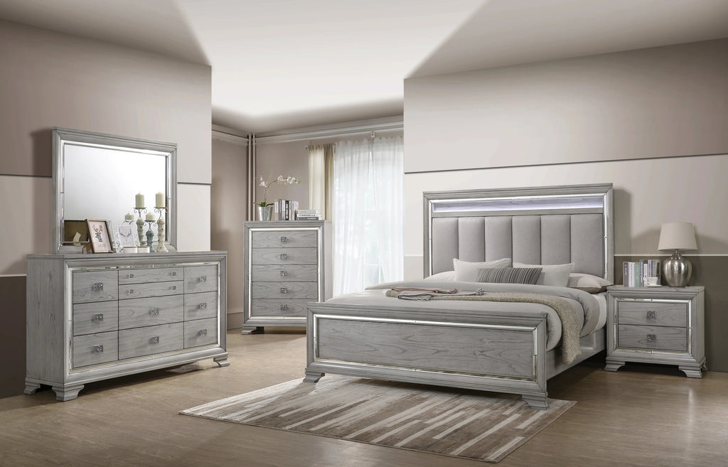 B7200 4 pc A & J homes studio vail metallic finish wood carved design queen bedroom set