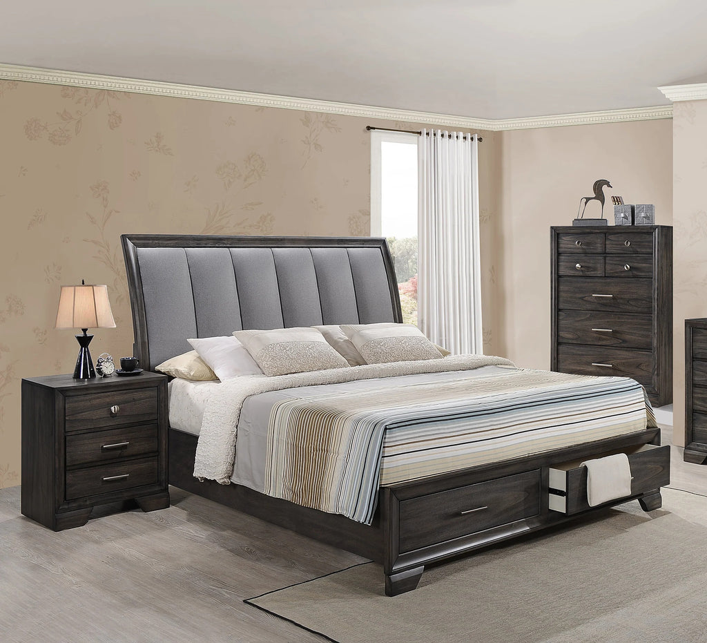 B6580 4 pc A & J Homes studio jaymes grey finish wood bedroom set with drawers in footboard