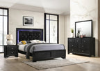 B4350 4 pc Micah modern black finish wood padded headboard LED bedroom set