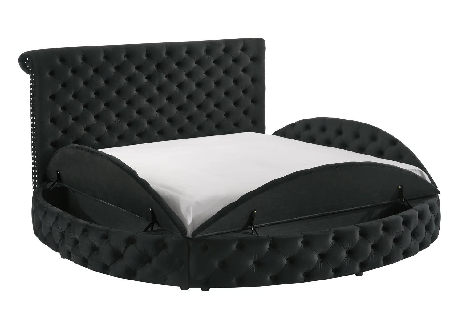 Crown Mark 5202BK Danbury black colored fabric tufted round queen storage bed