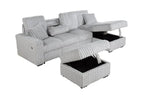 Best Quality SE42-4PC 4 pc Light grey wide corduroy fur fabric sectional sofa with pop up sleep area and chaise with storage ottoman USB plugs
