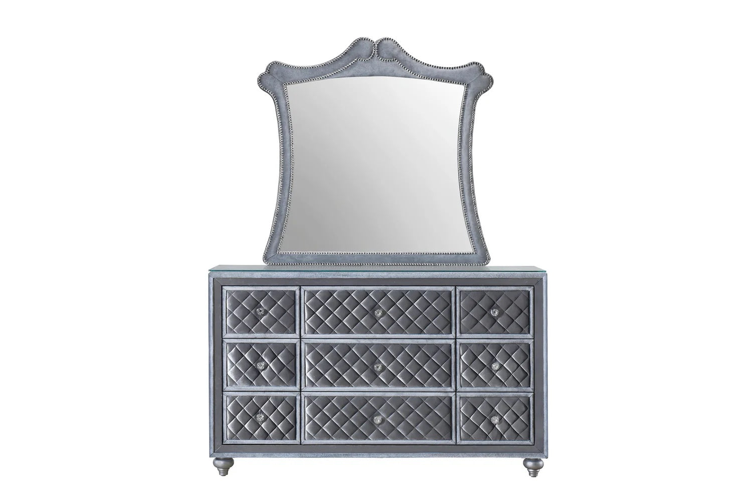 Cameo 4-Piece Gray Velvet Tufted Queen Bedroom Set – B2100