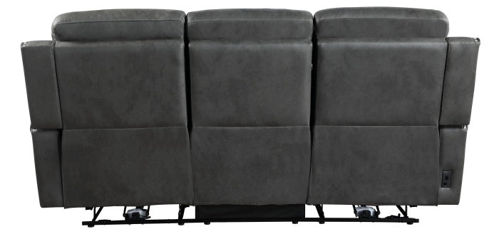 Homelegance 9515DGY-2PW  2 pc Hazen dark grey faux leather sofa and love seat set with power motion recliner ends cup console nail head trim