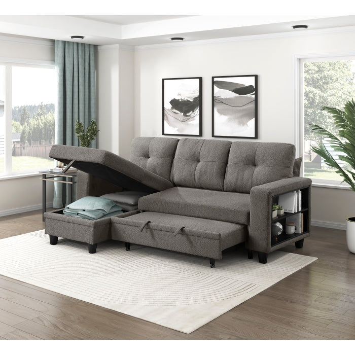 Homelegance Morian Dark Brown Boucle Sectional Sofa Reversible Storage Chaise – 9705DB-32AVC