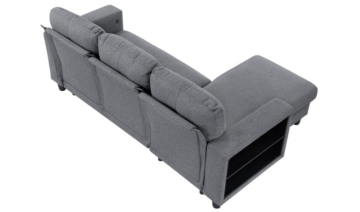 Homelegance 9705GY-32AVC 2 pc Morian grey boucle fabric sectional sofa reversible storage chaise storage arms and pop up sleep area