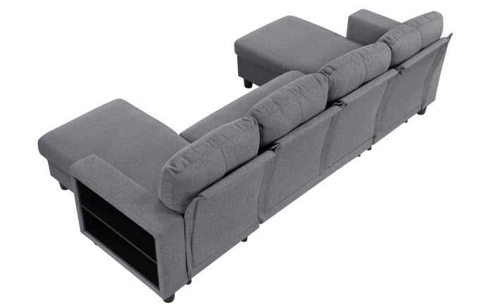 Homelegance 9705GY-42AVC 3 pc Morian grey boucle fabric double chaise sectional sofa storage chaises storage arms and pop up sleep area
