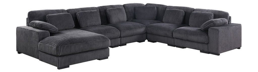 89161 6 pc Nadine dark grey wide corduroy fabric modular sectional sofa set with chaise