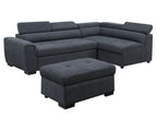 89138 3 pc Haris dark grey fabric 97" sectional sofa set with pop up sleep area adjustable headrests storage ottoman