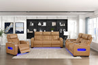 Homelegance 9516BRW-2PWH 2 pc Fairway tan breathable faux leather power motion sofa and love seat set USB LED