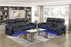 Homelegance 9516BLK-2PWH 2 pc Fairway black breathable faux leather power motion sofa and love seat set USB LED