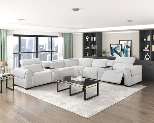 9455CLD-7LRRRPWH  7 pc McPherson cloud colored durable chenille fabric modular power reclining and power headrest sectional sofa