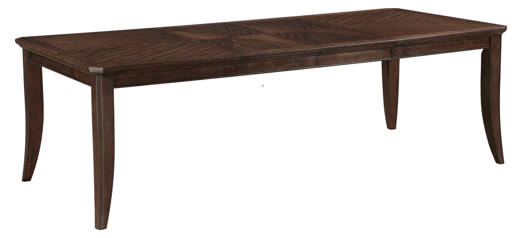 5962-7PC 7 pc Claymont cherry finish dark walnut inlay wood dining table set fabric seating